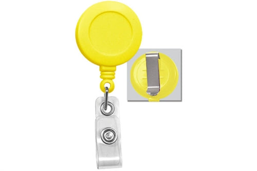 Round Economy Badge Reel with Clear Vinyl Strap and Belt Clip, Qty = 25