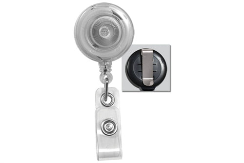 Round Economy Badge Reel with Clear Vinyl Strap and Belt Clip, Qty = 25