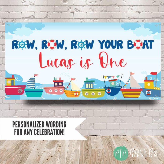 Nautical Row Your Boat first birthday banner for boys party