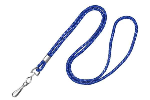 Royal Blue Metallic Silver Round 1/8" (3 mm) Lanyard with Nickel-Plated Steel Swivel Hook - 2135-3022, Qty = 100