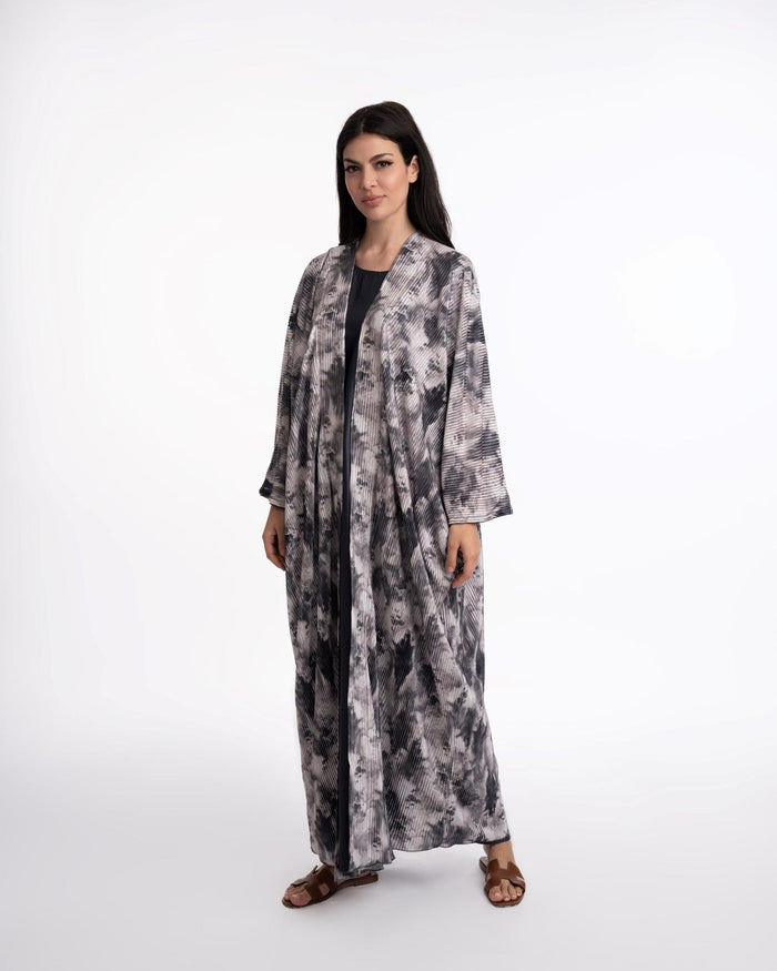 Ruba Printed Abaya - Grey