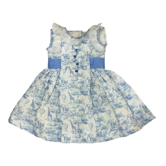 Safari Blue Toile Embroidered Dress