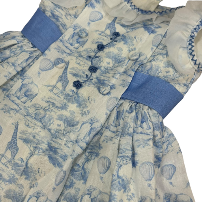 Safari Blue Toile Embroidered Dress