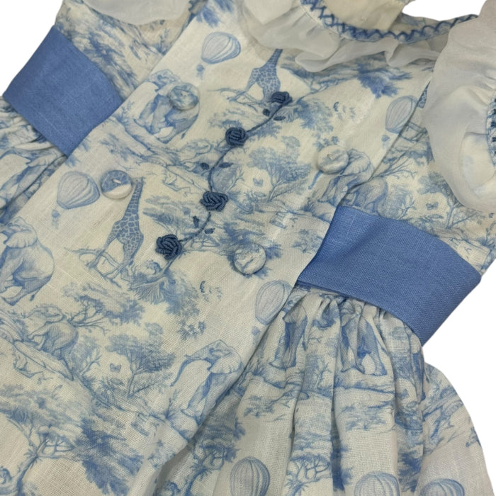 Safari Blue Toile Embroidered Dress