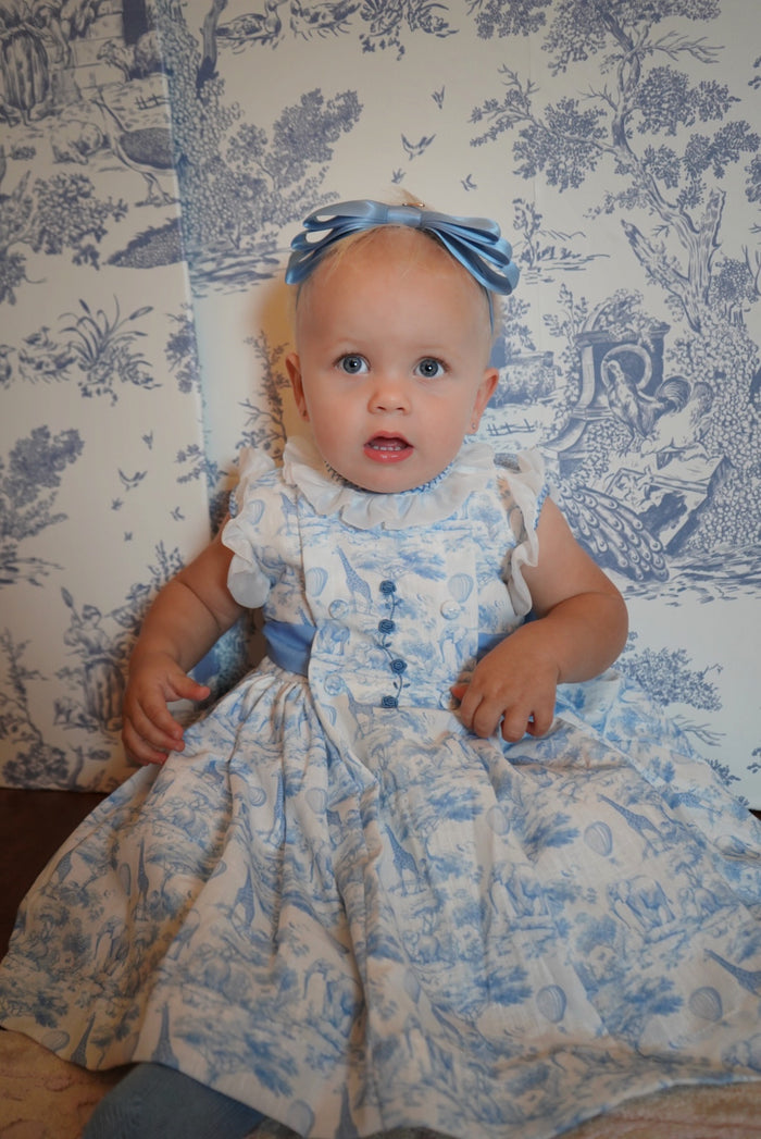 Safari Blue Toile Embroidered Dress