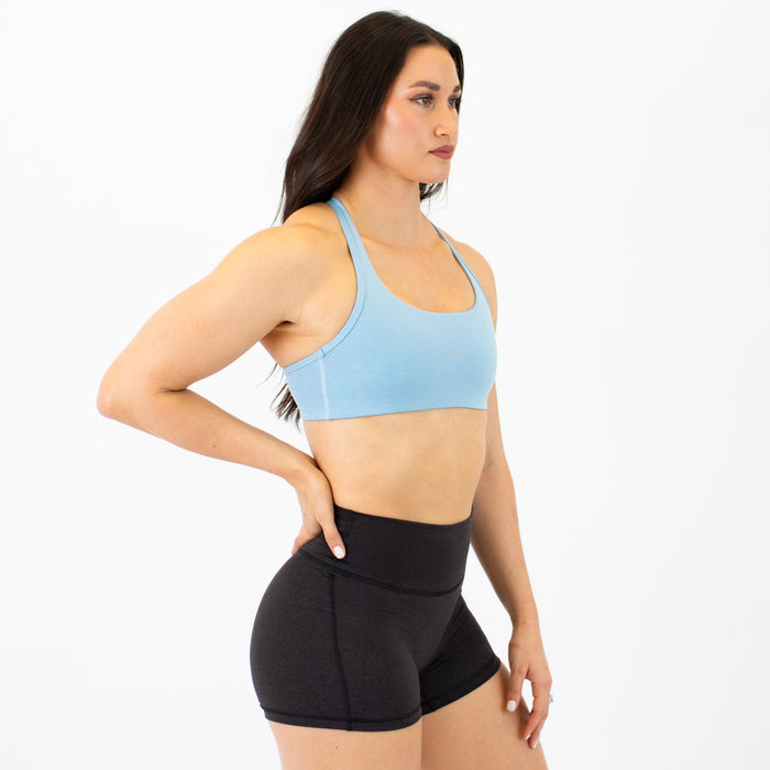 Racerback Sports Bra - Sage in Heather Blue Mist