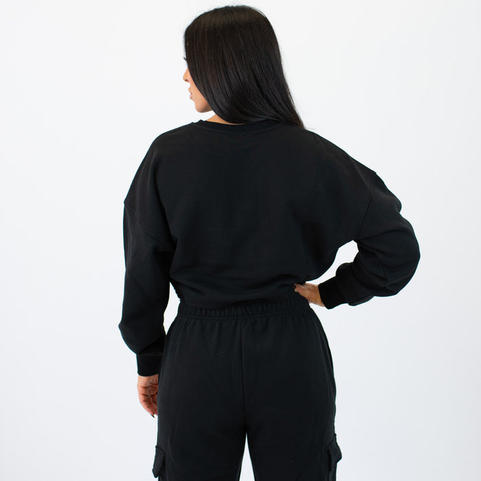Serene Crop Crewneck Sweatshirt - Black