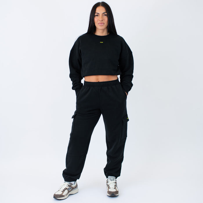 Serene Crop Crewneck Sweatshirt - Black