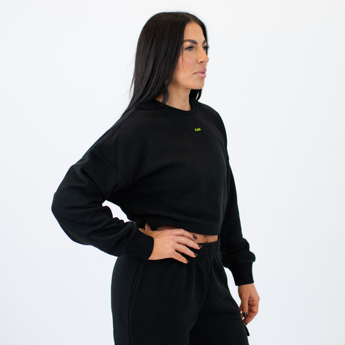 Serene Crop Crewneck Sweatshirt - Black