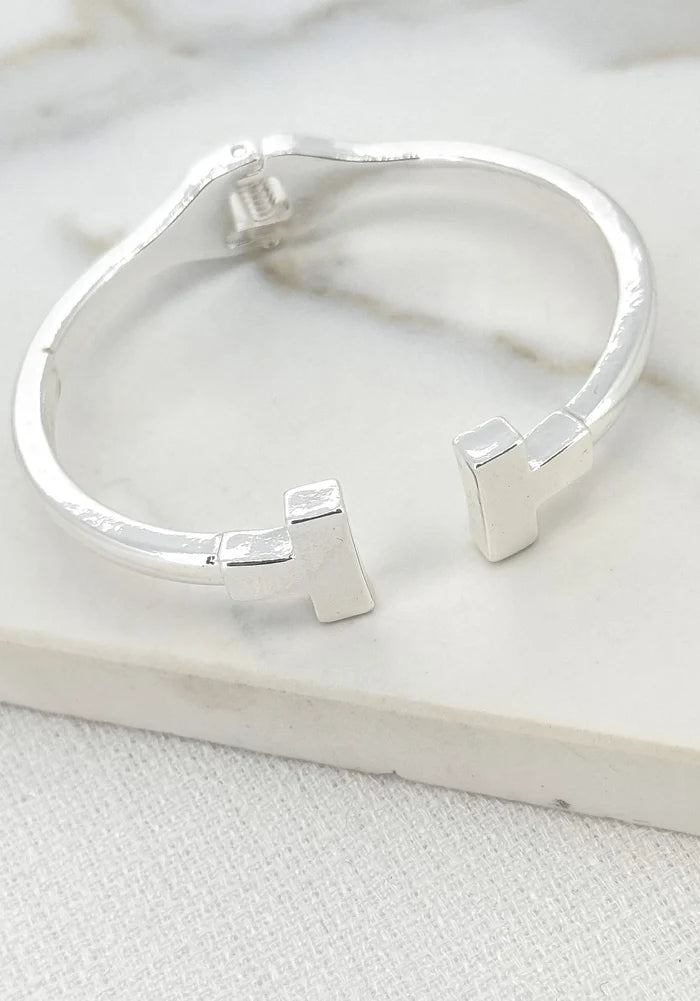 Silver T Shaped Hinged Bangle
