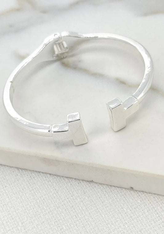Silver T Shaped Hinged Bangle