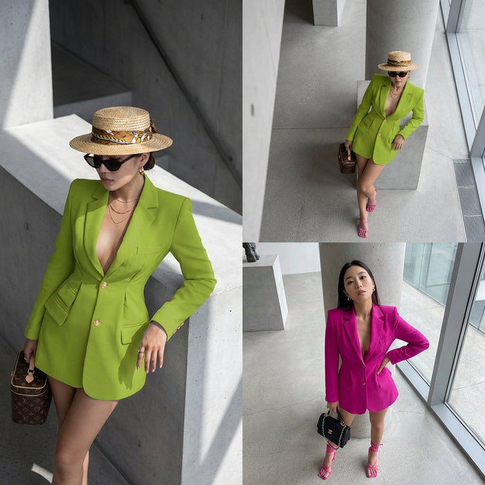 Veste de costume slim couleur pastel rose femme - Koreanxwear