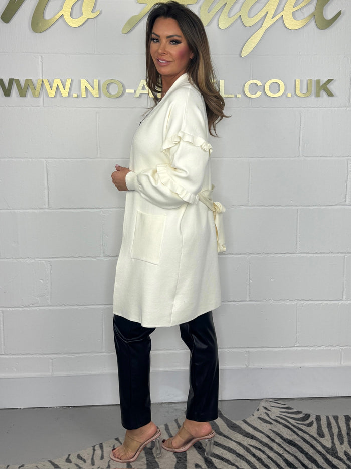 Soft Knit Pocket Frill Arm Detail Belted Cardigan (4 Colours)