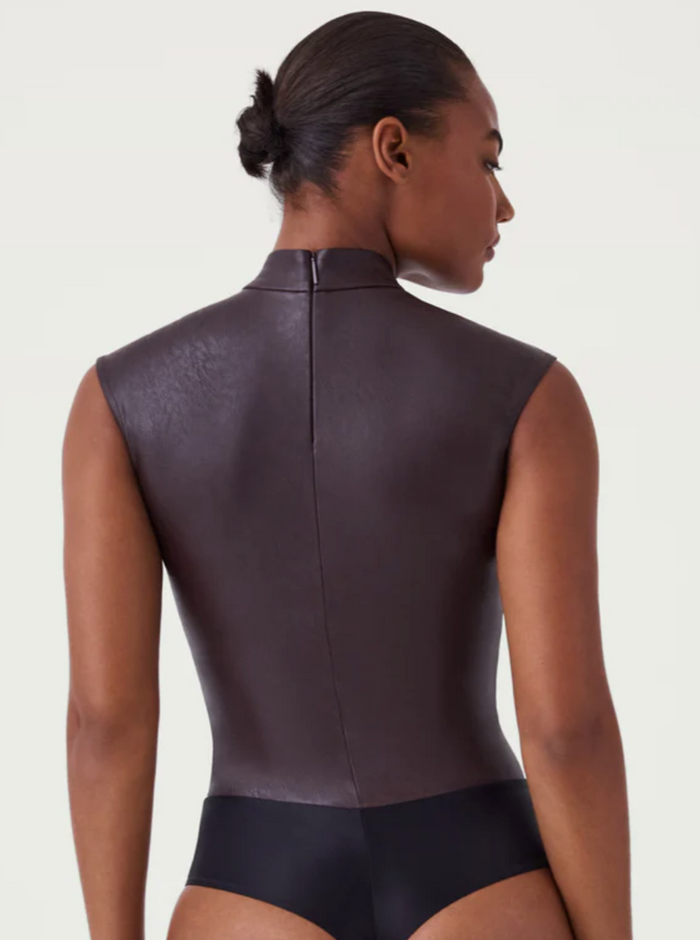 Spanx Leather Like Mock Neck Bodysuit