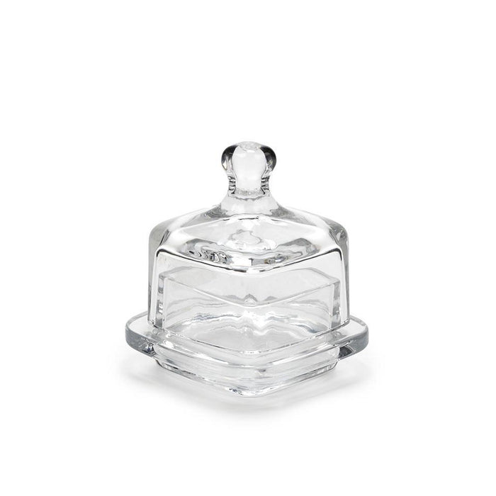 Square Glass Covered Butter Dish - closed