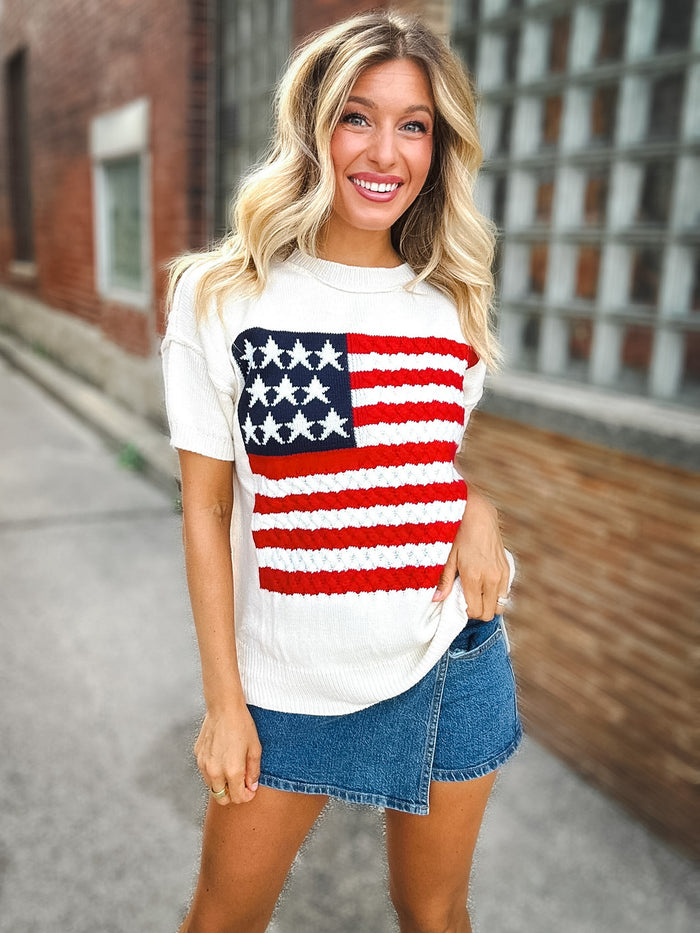 Stars, Stripes & Style Crew Neck Sweater