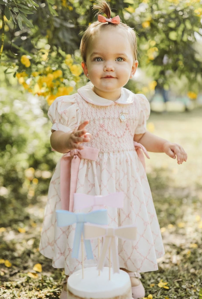 Stella Bow Pink Coquette Handsmocked Dress