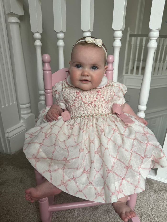 Stella Bow Pink Coquette Handsmocked Dress