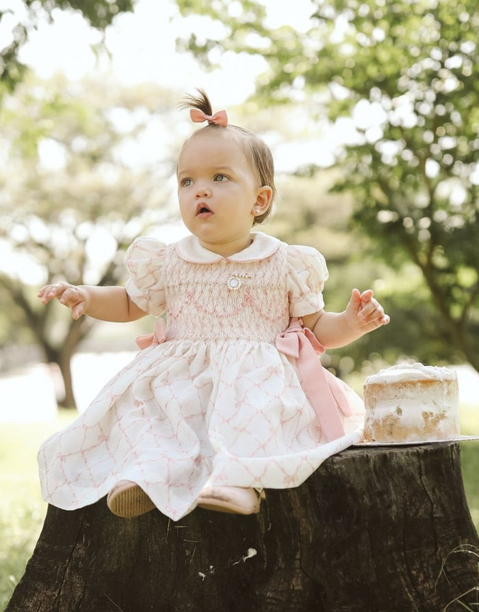 Stella Bow Pink Coquette Handsmocked Dress