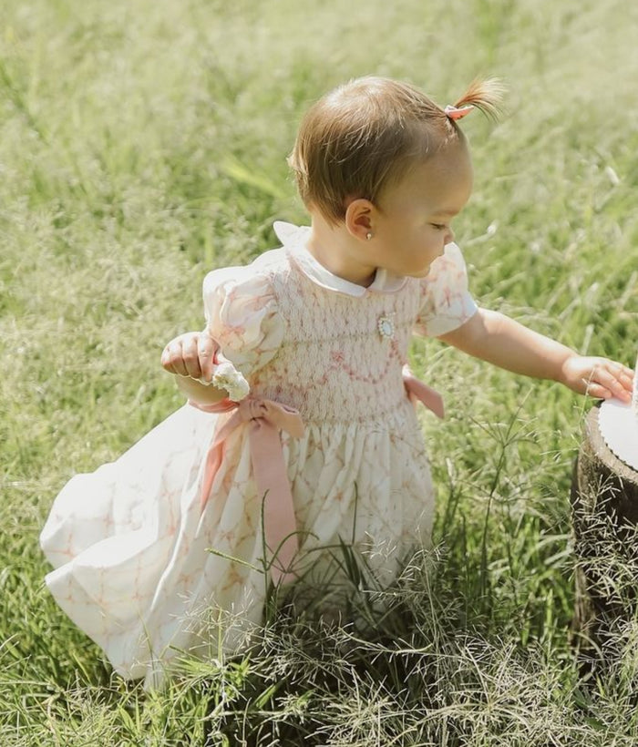 Stella Bow Pink Coquette Handsmocked Dress