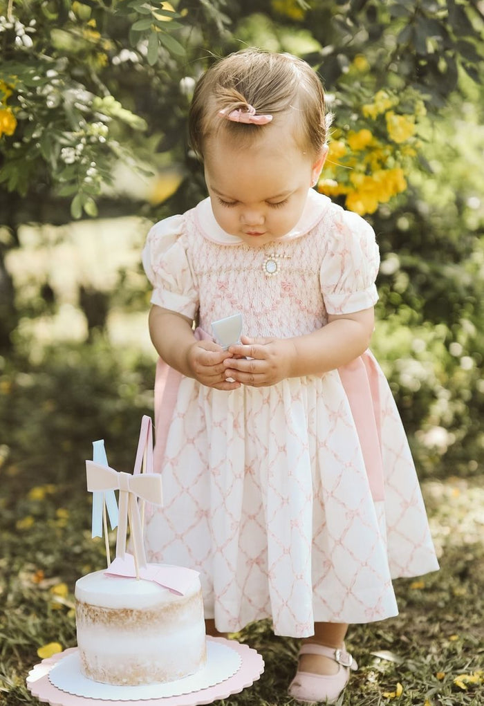 Stella Bow Pink Coquette Handsmocked Dress
