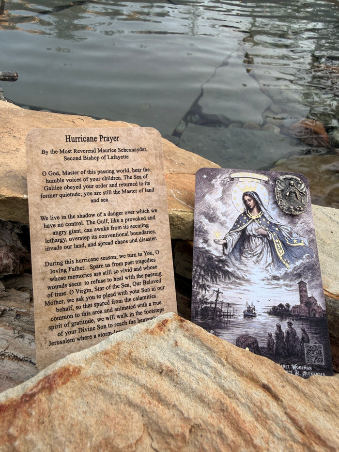 Stella Maris, Star of the Sea Hurricane Prayer Card with Medal or Pendant or Anchor Cross