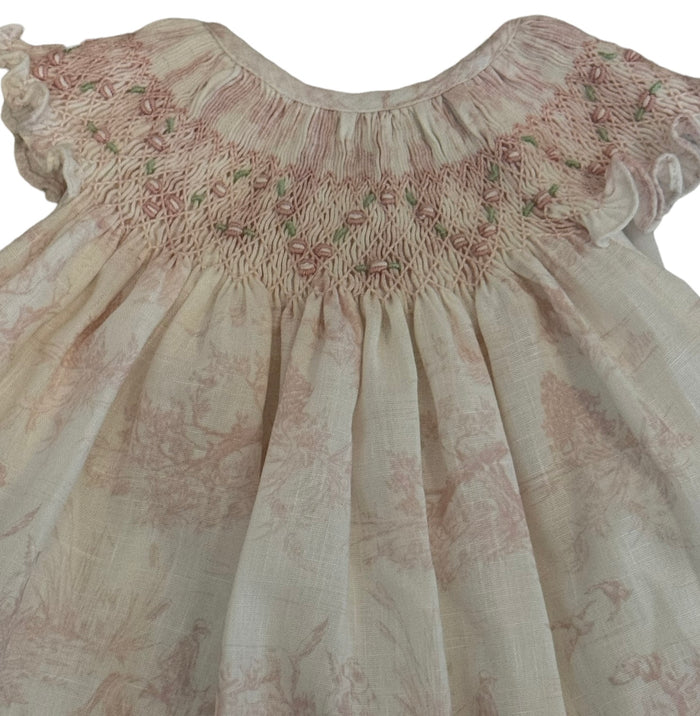 Stephanie Toile de Jouy Pink Handsmocked Dress