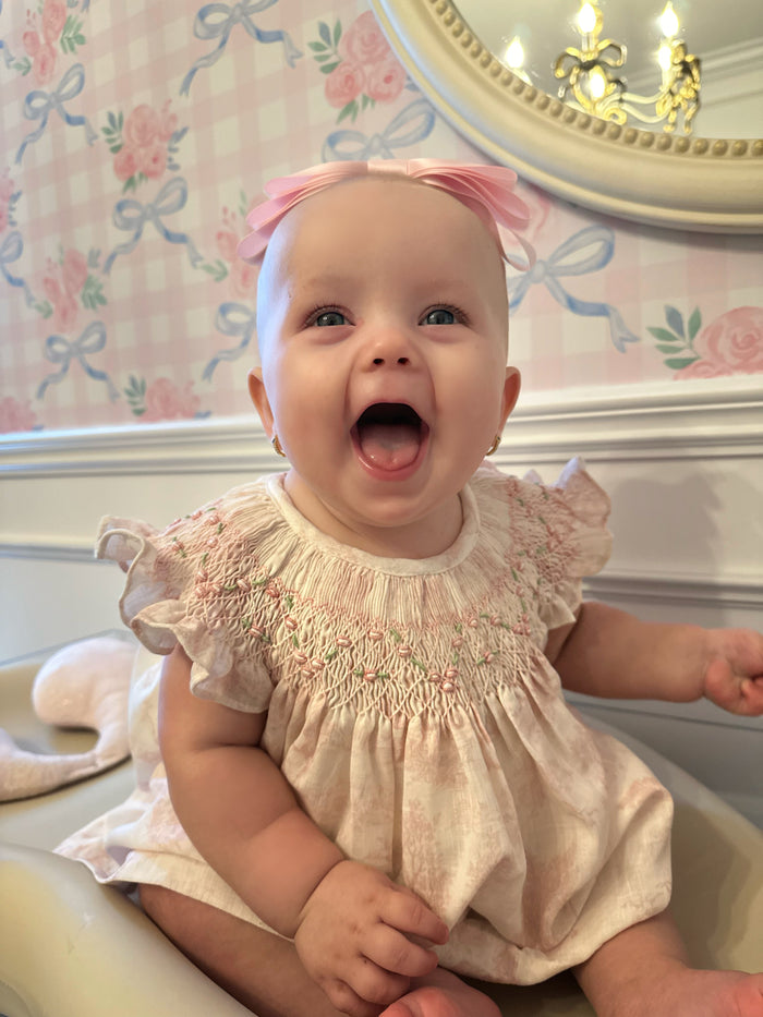 Stephanie Toile de Jouy Pink Handsmocked Dress