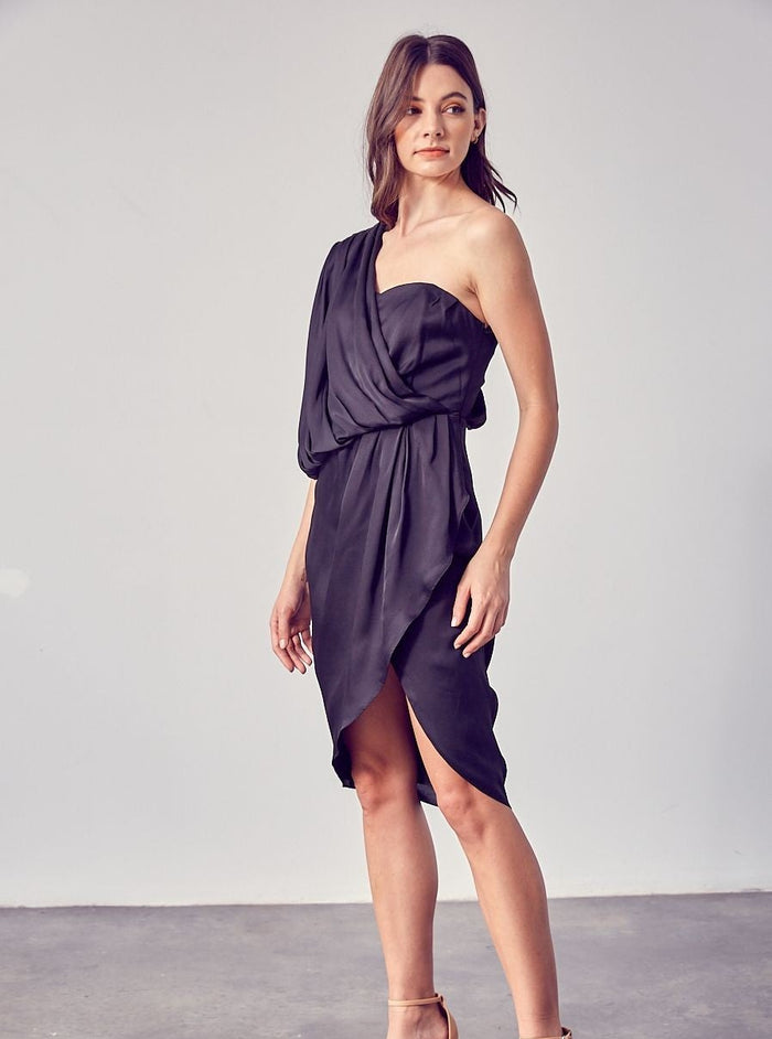 Style Strut Draped One Shoulder Wrap Dress
