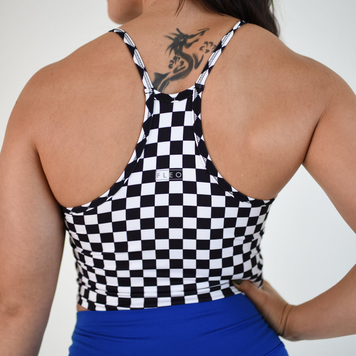 Black White check Switch Up Crop Tank - Fitted