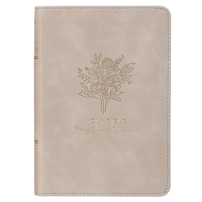 Taupe Bouquet Faux Leather Compact KJV Bible