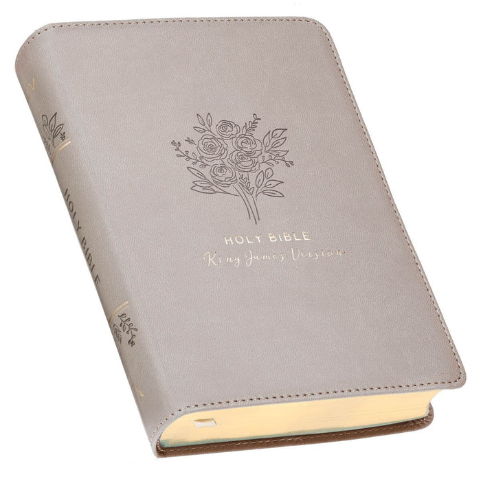 Taupe Bouquet Faux Leather Compact KJV Bible