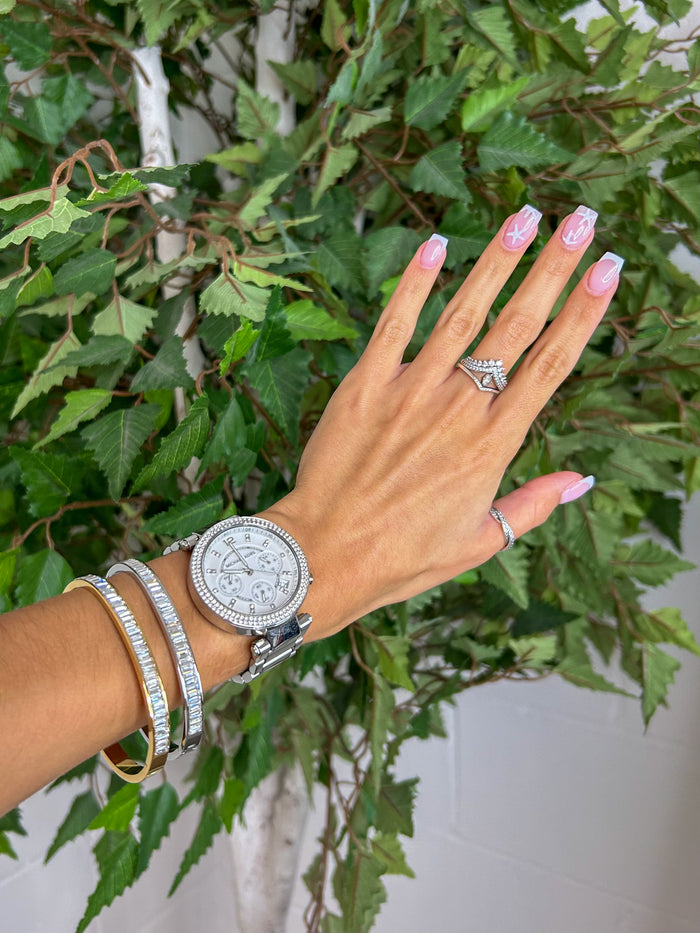 Thick Diamante Baguette Bangle (2 Colours)