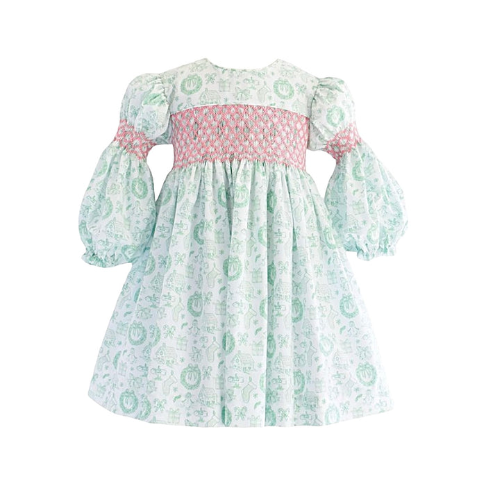 Toile Fairytale Green Handsmocked Girl Dress