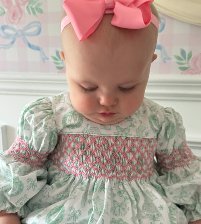 Toile Fairytale Green Handsmocked Girl Dress