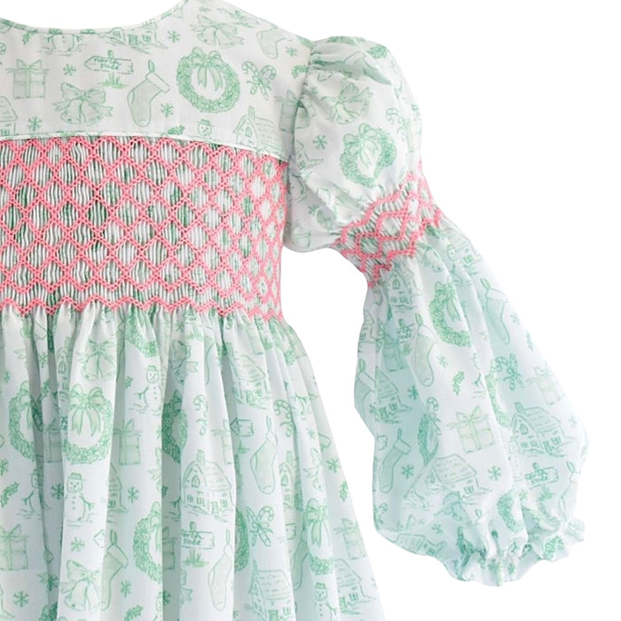 Toile Fairytale Green Handsmocked Girl Dress