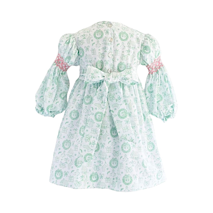 Toile Fairytale Green Handsmocked Girl Dress