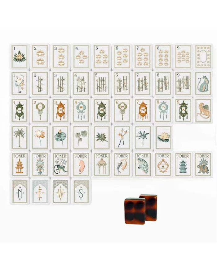 Tortoise-shell and ivory mahjong tile set, 166 pieces arranged in rows