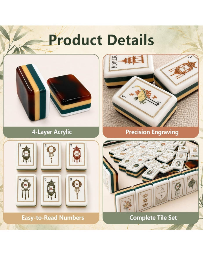 Mahjong tiles showing tortoise-shell and ivory layers, with front faces displayed