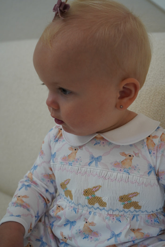 Trellis Bunnies Footie Babygrow
