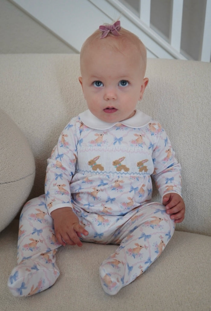 Trellis Bunnies Footie Babygrow
