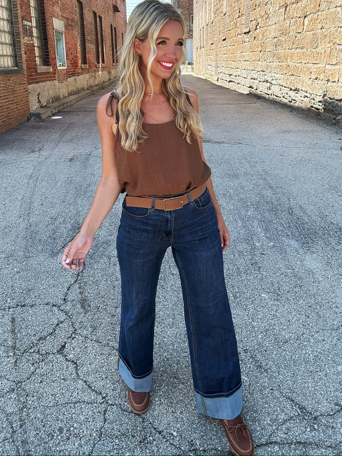 Tribal Brooke Cuffed Palazzo Jeans
