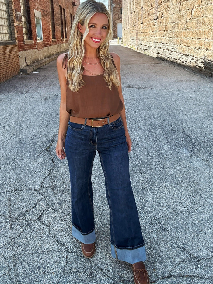 Tribal Brooke Cuffed Palazzo Jeans
