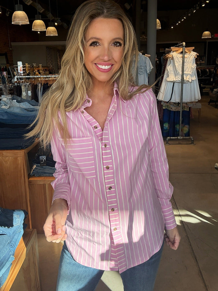 Tribal Rosewater Button Front Top