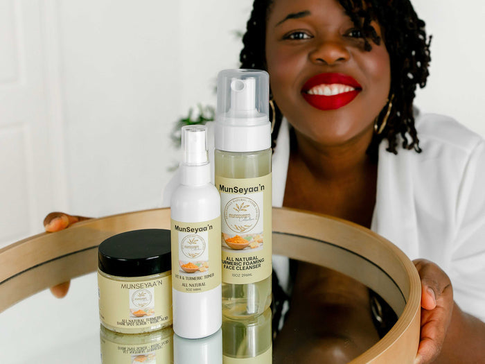 Turmeric Scrub and Toner Bundle skincare products with natural turmeric extract and hydrating formula for brightening and moisturizing skin