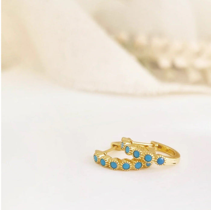 Turquoise Beads Huggies Earrings