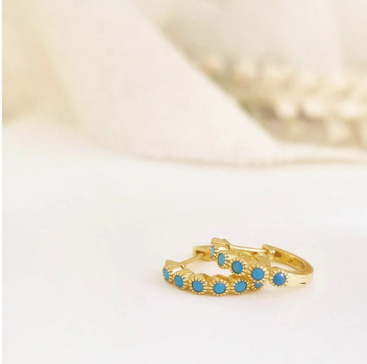Turquoise Beads Huggies Earrings