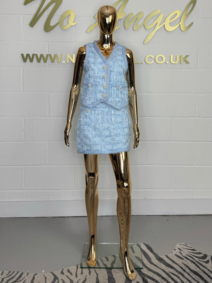 Tweed Pearl Button Waistcoat Skirt Co-Ord