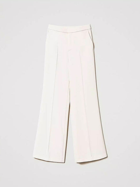 Twinset Wide Leg Crêpe Trousers White