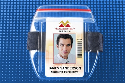 Vertical Arm Band Badge Holder with Zipper Closure & Blue Strap - Credit Card Size - 504-ARZB, Qty = 25